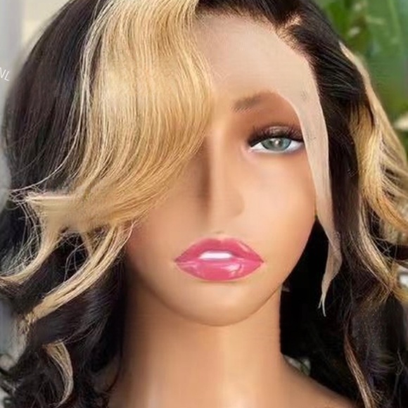 🔥 12" Lace Front Bob Wig Wavy Black Blonde Highlight 150% Final Sale! - Picture 2 of 6